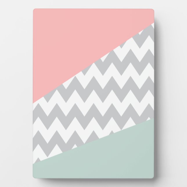 Plaque Photo Gray Chevron Mint et Coral (Devant)