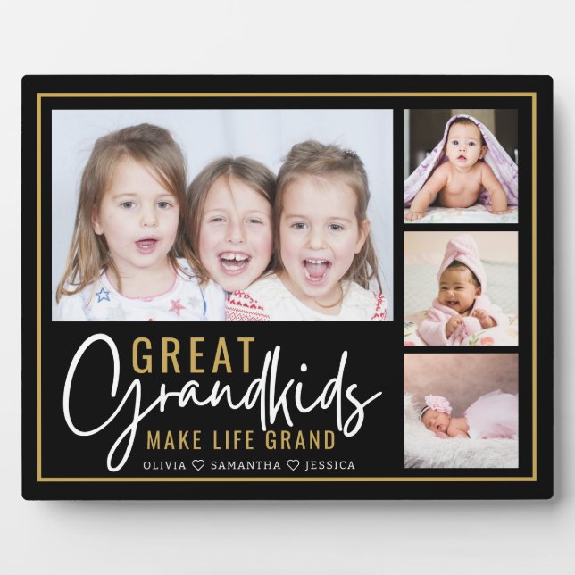 Plaque Photo Great Grandkids Make Life Grand 4 Photo Black Gold (Devant)