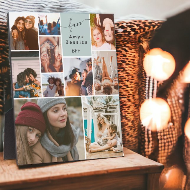Plaque Photo Green Best friend bff script 10 photo collage gril (Green Best friend bff script 10 photo collage grid Plaque)