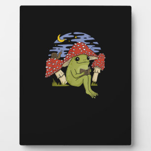 Plaque Photo Grenouille fan de livre avec chapeau de champignon
