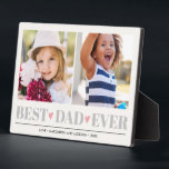 Plaque Photo Grey MEILLEUR PAPA JAMAIS collage 2 Coeurs rose ph<br><div class="desc">Créez un doux-souvenir parfait pour papa pour Noël ou Fête des pères avec ce design extraordinaire en utilisant deux (2) de vos photos préférées et message personnalisé. "Best Dad Ever" apparaît le long du fond en lettres gris délicat avec petits coeurs roses,  Autres couleurs disponibles</div>