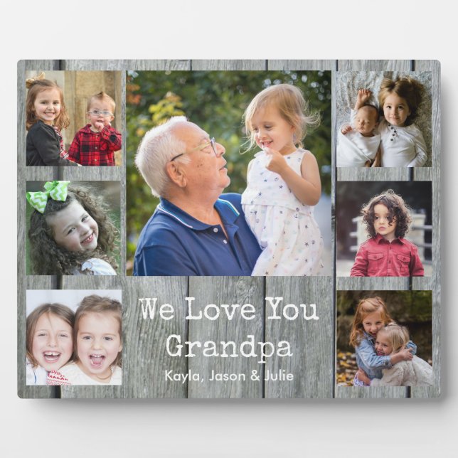 Plaque Photo Grey Wood 7 Photo Collage We Love You Grand-père (Devant)