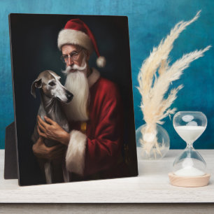 Plaque Photo Greyhound avec le Père Noël Noël Festif