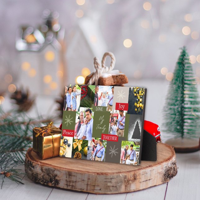 Plaque Photo Grille Collage Photo Famille Vert Et Rouge Noël (Créateur téléchargé)