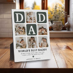Plaque Photo Grille multiphoto moderne mignon cadeau DAD<br><div class="desc">Créez votre propre plaque DAD avec ce montage et ce texte de grille multi-photo moderne. Design dispose de 6 Photographies avec des carrés d'angle incurvés avec le texte DAD en blocs verts kaki qui peuvent être changés en n'importe quelle couleur. Le texte 'World's Best Daddy' avec une citation de père...</div>