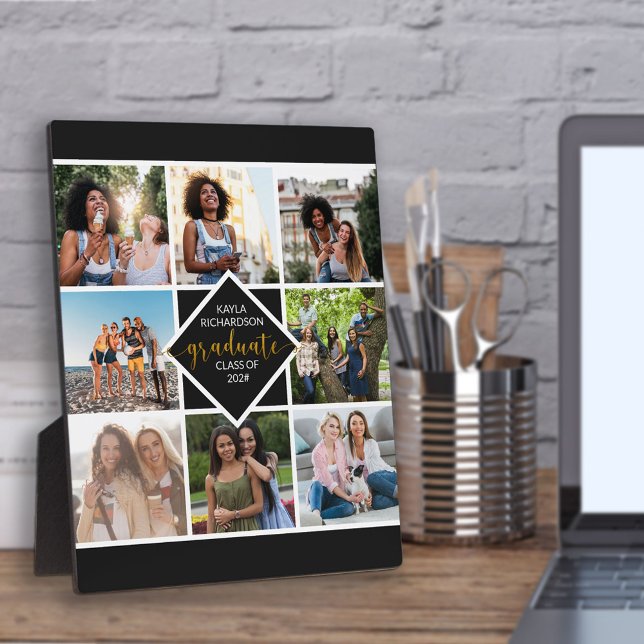 Plaque Photo Grille photo personnalisée 8 Collage Gold Graduate (Créateur téléchargé)