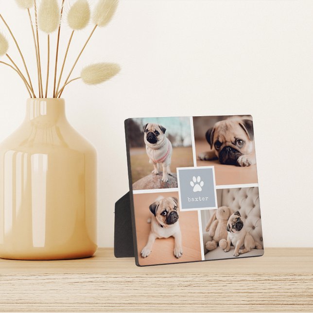 Plaque Photo Gris | Nom du chien et empreinte de patte Collage  (Créateur téléchargé)