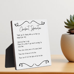 Plaque Photo Guest Visitor Rental Home Checkout Information