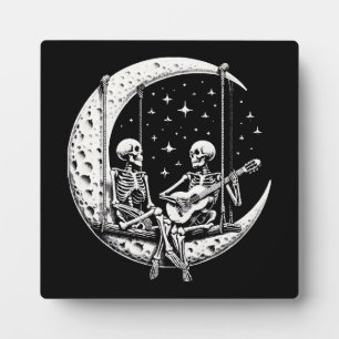 Plaque Photo Guitare de lune de couple de squelettes