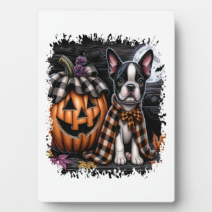 Plaque Photo Halloween Boston Terrier Dog