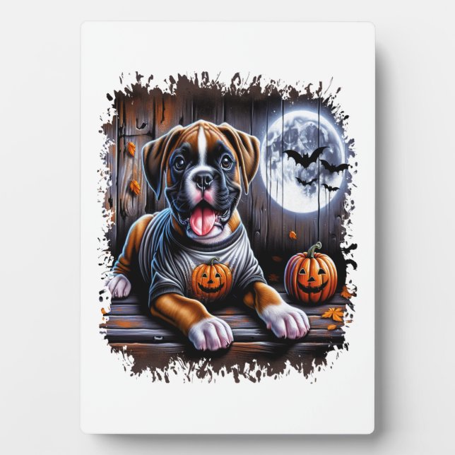 Plaque Photo Halloween de chien de boxe (Devant)