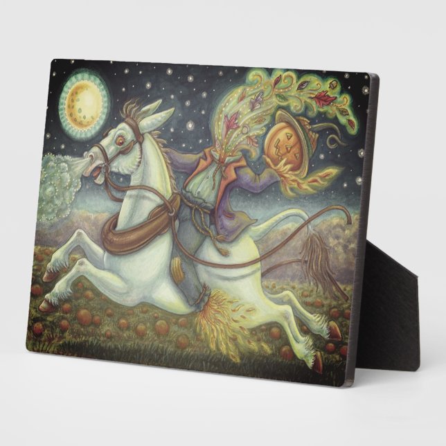 Plaque Photo Halloween HORSEMAN SCARECROW & WHTE MULE HORSEMAN  (Côté)