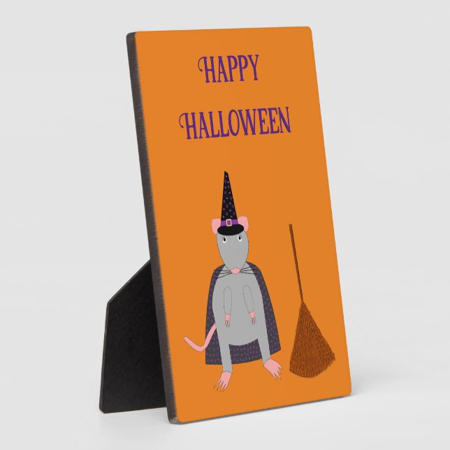 Plaque Photo Halloween Rat sorcier et Broom Custom (Côté)