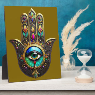 Plaque Photo Hamsa Brun Coloré Troisième Oeil Arc-en-ciel
