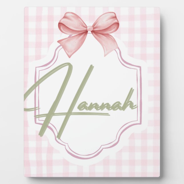 Plaque Photo Hannah Baby Girl Nursery Bow&En vichy personnalisé (Devant)