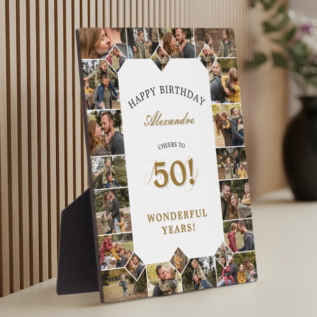 Plaque Photo Happy 50th Birthday Personalized Photo Collage (Happy Birthday Cheers To 50 Years Photo Collage Plaque)