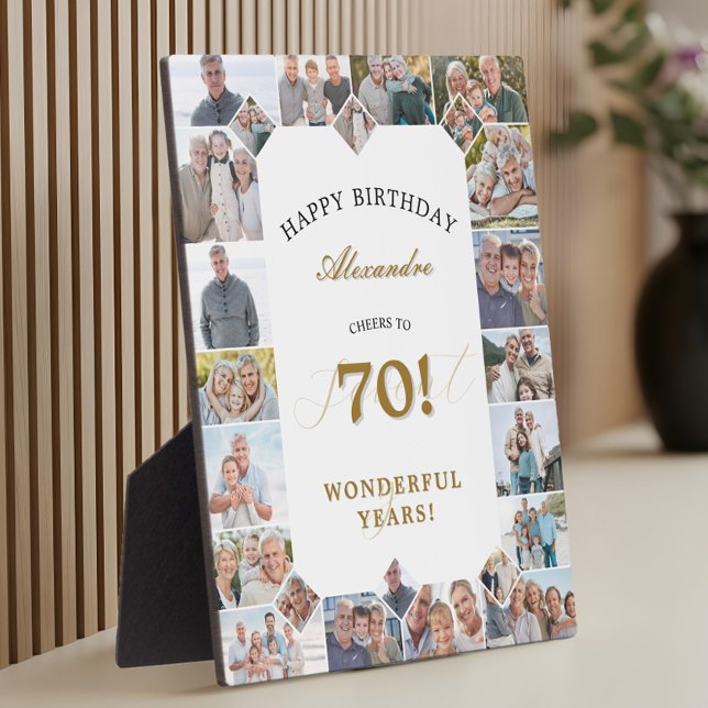 Plaque Photo Happy 70th Birthday Personalized Photo Collage (Happy Birthday Cheers To 70 Years Photo Collage Plaque)