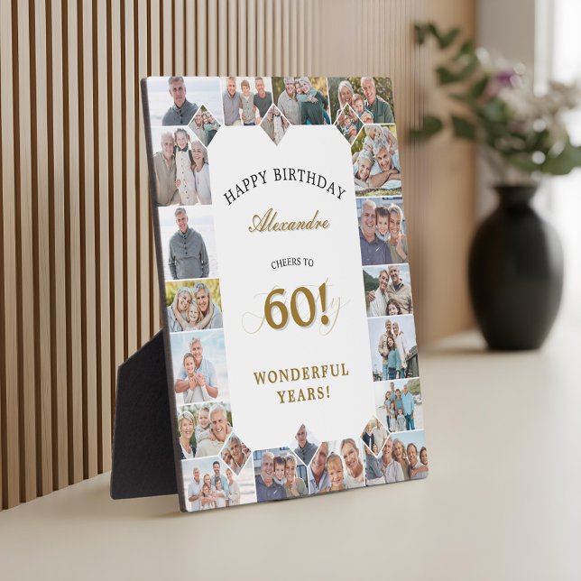 Plaque Photo Happy Birthday Cheers To 60 Years Photo Collage (Happy Birthday Cheers To 60 Years Photo Collage Plaque)
