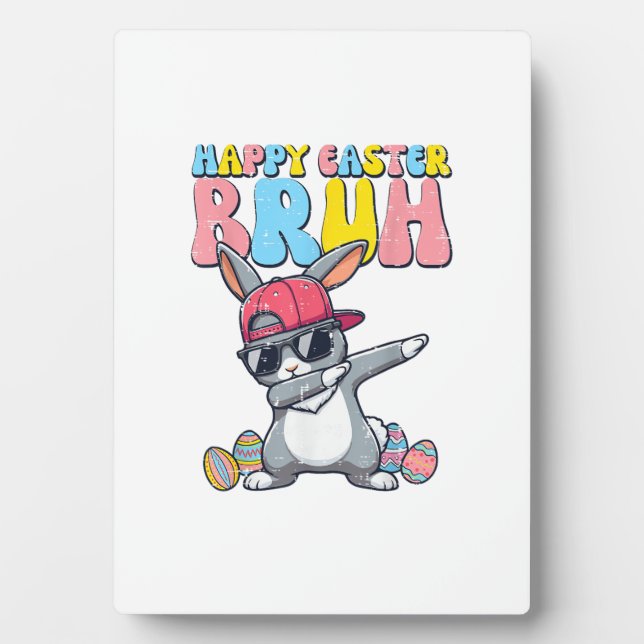 Plaque Photo Happy Easter Bruh Bunny Dab Rabbit Dance Boys Kids (Devant)