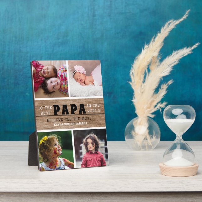 Plaque Photo Happy Father's Day Best Papa 4 Photo Collage Wood (Côté)