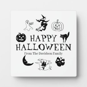 Plaque Photo Happy Halloween custom name black white