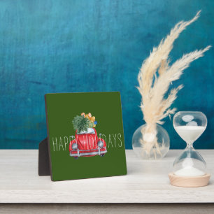 Plaque Photo Happy Holidays Red Car Customizable Tabletop