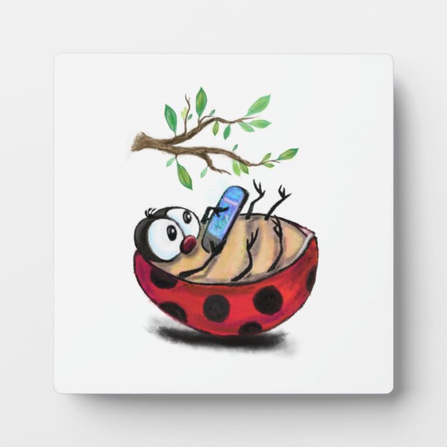 Plaque Photo Happy Little Ladybug avec téléphone - Dessin de de (Devant)