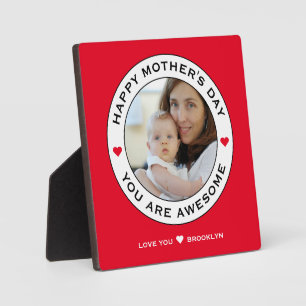 Plaque Photo Happy Mothers Day Photo Text Heart Red White Black