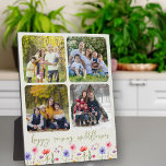 Plaque Photo Happy Raising Fleurs sauvages 4 Photo Collage Vert<br><div class="desc">Photo Plaque de chevalet Collage avec bordure fleur sauvage colorée et 4 de vos photos préférées. Vos images s'afficheront automatiquement en format carré avec des angles arrondis pour former le collage photo. "fleurs sauvages heureux" est écrit en décontracté vert manuscrit, au-dessus d'une bordure de jolies fleurs sauvages du pays sur...</div>