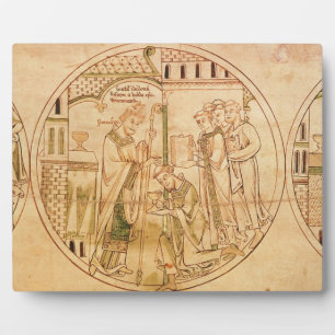 Plaque Photo Harl. Roll Y.6 roundel 11 St. Guthlac est ordonné