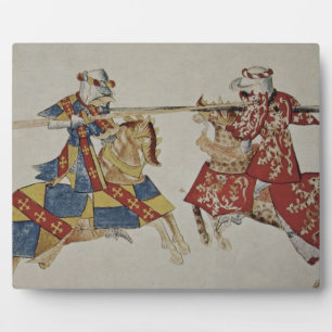 Plaque Photo Harley 4205 f.366 Jousting Knights, c.1445 (vellum