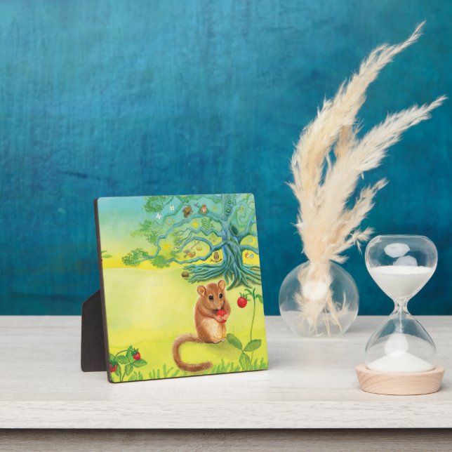 Plaque Photo Hazel Dormouse Eating Wild Strawberry  (Insitu)