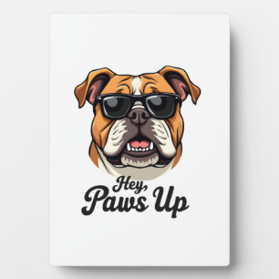 Plaque Photo Hé Paws Up Bulldog Vintage avec Lunettes de Soleil