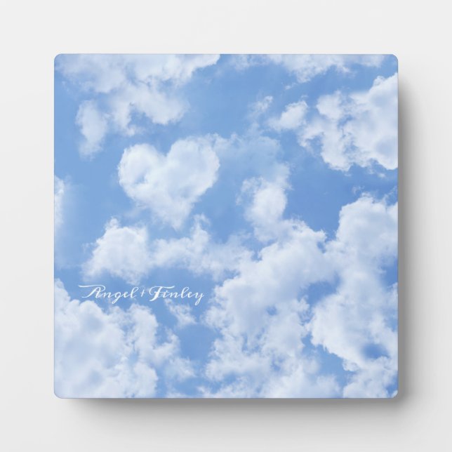 Plaque Photo Heart Cloud Ciel mignon Moderne Bleu Personnalisé  (Devant)