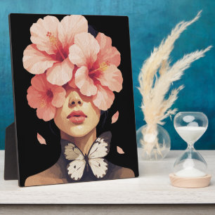 Plaque Photo Hibiscus & Papillon – Floral Botanique Moderne