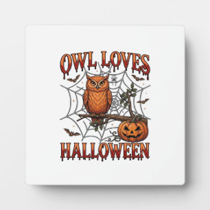 Plaque Photo Hibou aime Halloween Orange Toile d'Araignée Citro