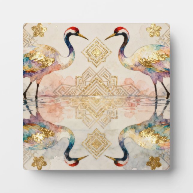 Plaque Photo Himmlische Kraniche in Harmonie - Wasserfarben  (Devant)