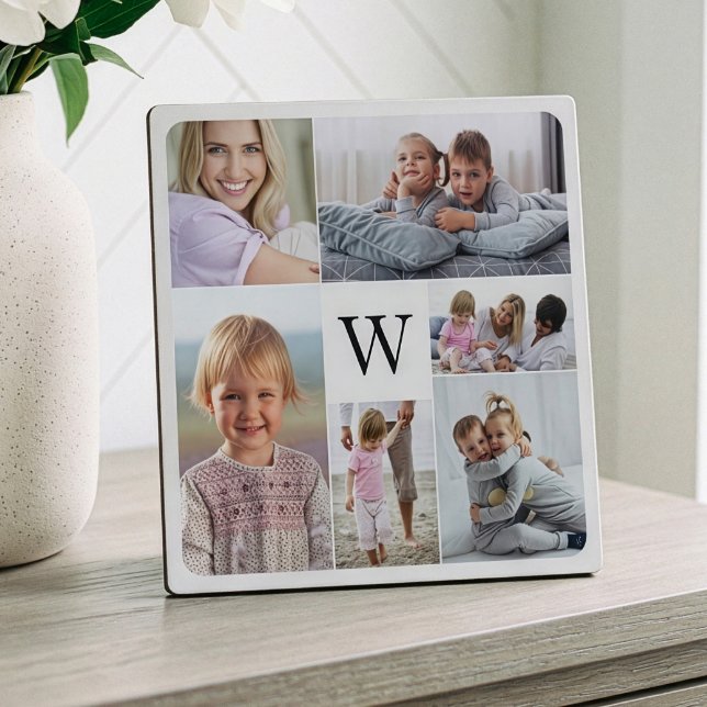 Plaque Photo Histoires de famille Collage photo et monogramme (Family Photo Collage Keepsake Monogram Plaque)