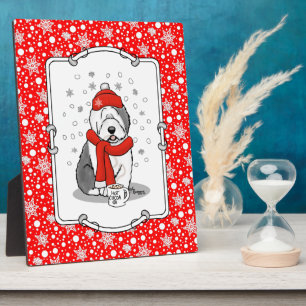 Plaque Photo Hiver (rouge) Vieux anglais Chien de mer gris 1 Fê