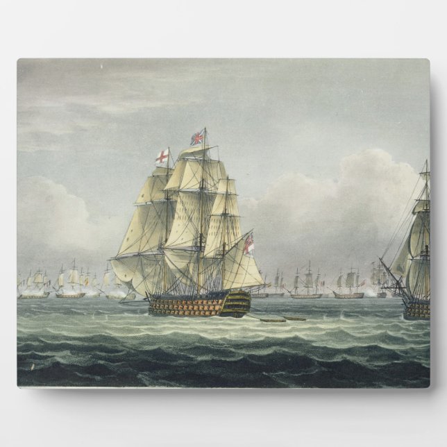 Plaque Photo HMS Victory sailing for the French line flanked by (Devant)