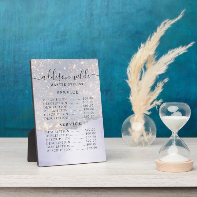 Plaque Photo Holographic Purple Glitter Luxury Glam Price List (Côté)