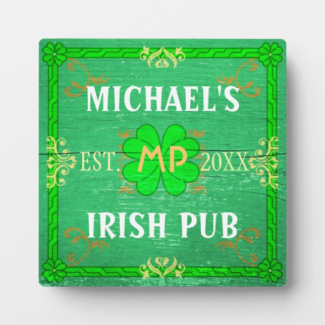 Plaque Photo Home Bar personnalisé Irish Pub Green (Devant)