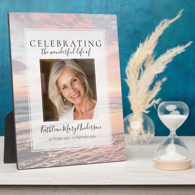 Plaque Photo Hommage photo mémorial de l'océan au coucher du so (Côté)