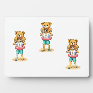 Plaque Photo Homme de dessin animé mignon avec un ours en peluc