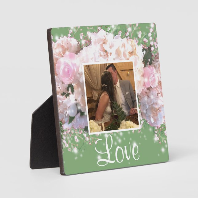 Plaque Photo Horaires romantiques en dentelle blanche, roses ro (Recto)