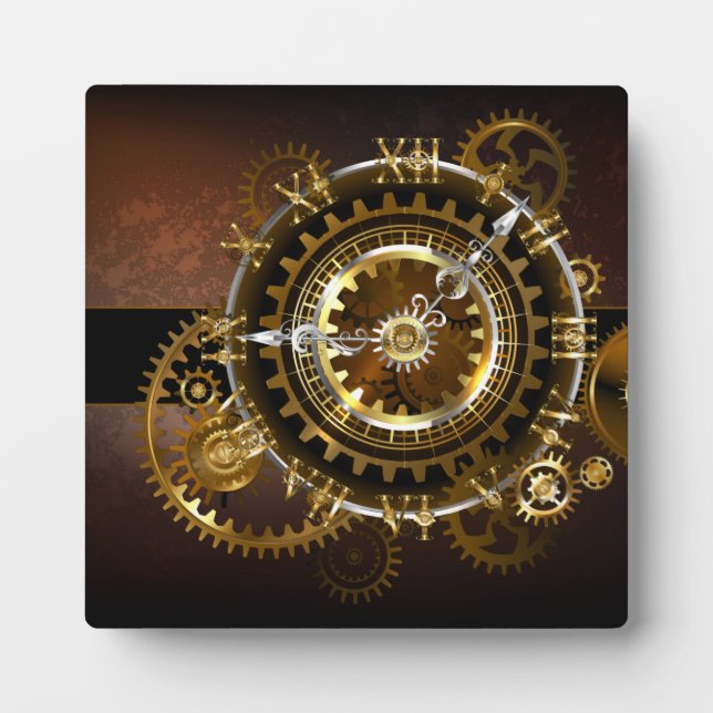 Plaque Photo Horloge Steampunk avec des engrenages anciens (Devant)