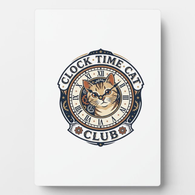 Plaque Photo Horloge Temps Chat Chat Graphique Tee Art - Horlog (Devant)