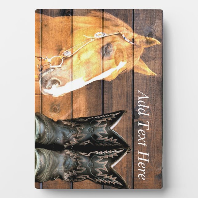 Plaque Photo Horse Cowboy Boots Rustic Barque (Devant)