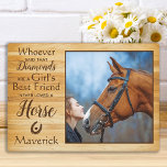 Plaque Photo Horse Lover Girl's Best Friend Keepsaké Photo<br><div class="desc">Célébrez votre meilleur ami et chérissez ces précieux souvenirs avec une plaque photo unique personnalisée cheval gardien de chien dans un design rustique en bois. Cette plaque photo pour amoureux du cheval est le cadeau idéal pour vous, votre famille ou vos amis pour honorer ceux qui sont aimés. Nous espérons...</div>