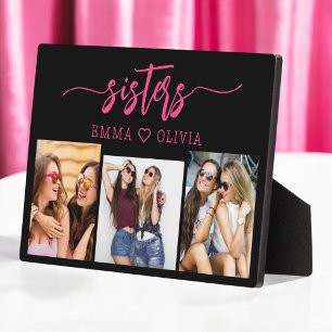 Plaque Photo Hot Pink Sisters 3 Photo Collage Keepsaké cadeau
